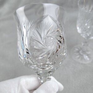 American Cut Eleanor Water Goblets Set Of 2 Crystal Stemware Pinwheel Fan VTG